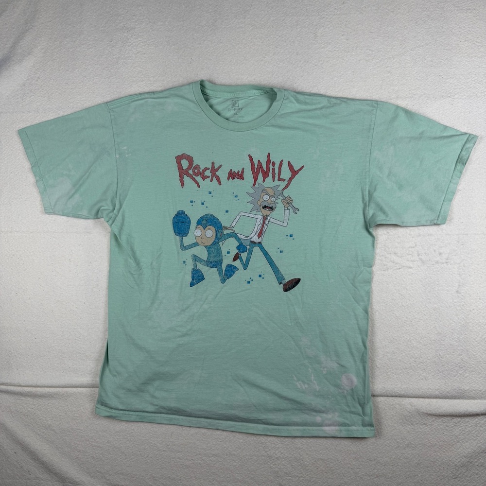 TeeFury Rick and Morty Mega Man Rock and Wily Graphic T-Shirt Mint‎ Green XL